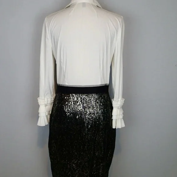 Bcbg MazAxria black and white pleated cuffs long sleeves dress Size 4 - Picture 4 of 17